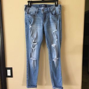 Light blue ripped hollister skinny jeans